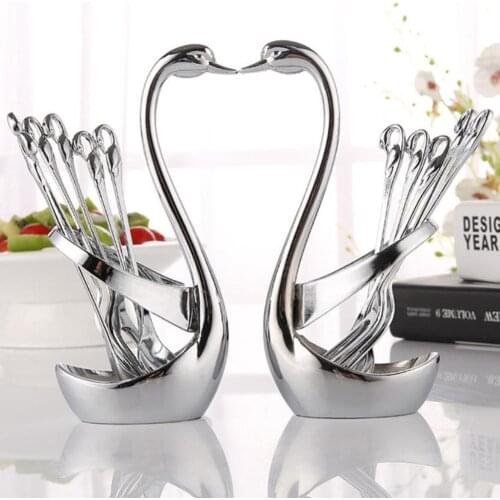1/7Pcs Tableware Set Stainless Steel Swan Shape Tableware Storage Holder Fork Spoon Cutlery Rack Wedding Decor Countertop Holder