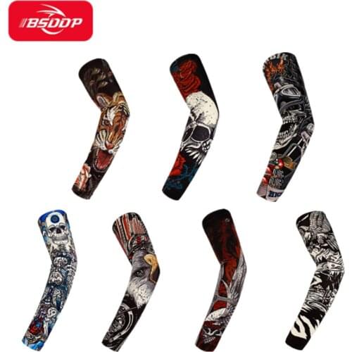 Ice Silk Breathable UV Sunscreen Sleeves Cycling Arm Tattoo Printed Arm Sleeves Summer Outdoor Men Female Arm Protect Gear