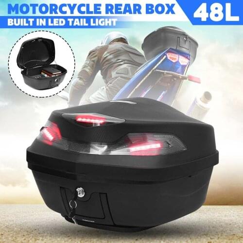 48L Motorcycle Rear Trunk Tail Bag w/LED Taillight Helmet Storage Case Tool Luggage Box Universal For Honda/Yamaha/Suzuki