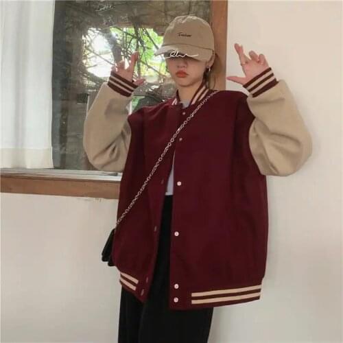 Korean 2021 Autumn Winter Woman Baseball Uniform Stand Collar Loose Letter Embroidery Female Jacket Casual Boyfriend Outerwear