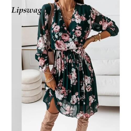 Women Elegant Floral Print Ruffle Dresses Summer Sexy V-Neck Party Dress Casual Fashion Short Sleeve A-Line Pleated Dress Female