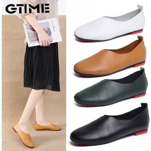2020 Womens Leather Flats shoes Spring Summer Ladies Shoes Skid-proof Round Toe Flat Casual Fashion Walking Loafers Waterproof