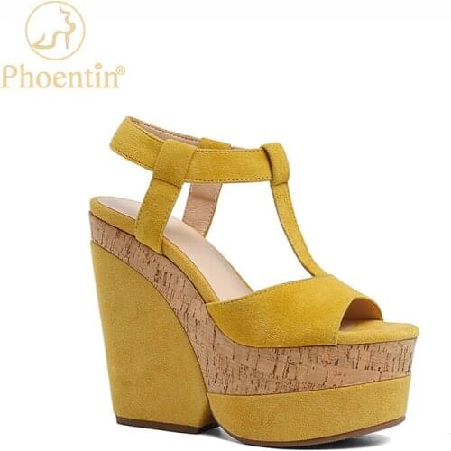 Phoentin womens sandals new high platform summer wedges T-Strap buckle party shoes ladies peep toe women shoes FT1129