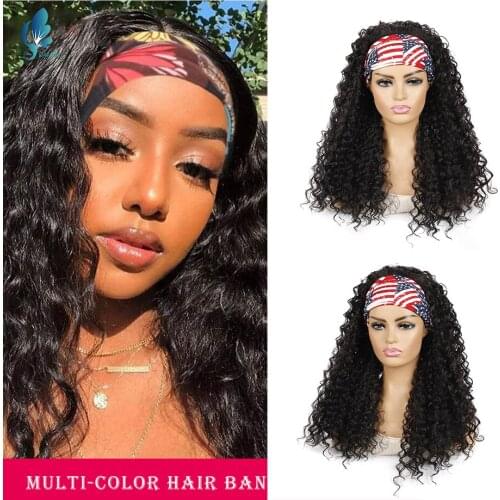 DAN BO headband wig curly hair wavy curly hair Brazilian Remy wig with headband no glue scarf wig