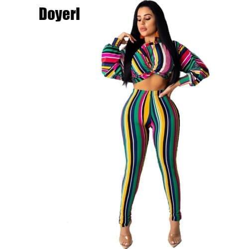 Women Striped Casual Two Piece Set Tracksuit Autumn Winter Crop Top and Pants Set Sweat Suit Bodycon 2 Piece Outfits for Women