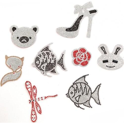 1pcs Animal flowers rhinestones Patch For Clothing Garment accessories sparkling diamond Ropa Parches Transfer Patch
