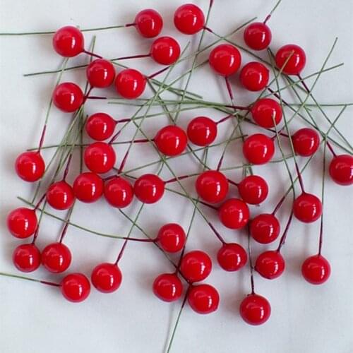 1cm 100pcs Artificial Flowers Stamens Red berries cherry Fake Smooth Foam Fruit for Wedding Christmas Decoration