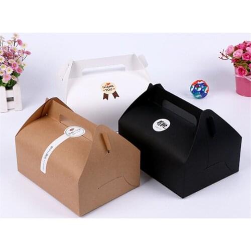 100Pcs/Lot 20*15*8cm Large Kraft Paper Cake Box With Handle Portable Ecofriendly Kraft Box Kraft Paper Cake Food Packing Box