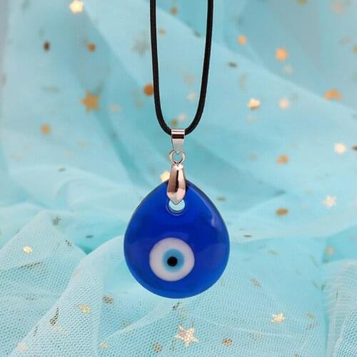 13MC Blue Turkish Resin Leather Rope Evil Eye Necklace Lucky Protection Necklace