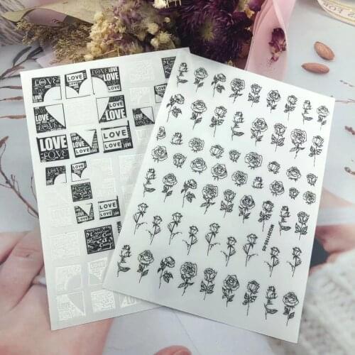 3D Nail Sticker Black Rose Love DIY Tips Nail Art Decoration Packaging Self-adhesive Transfer Decal Slide