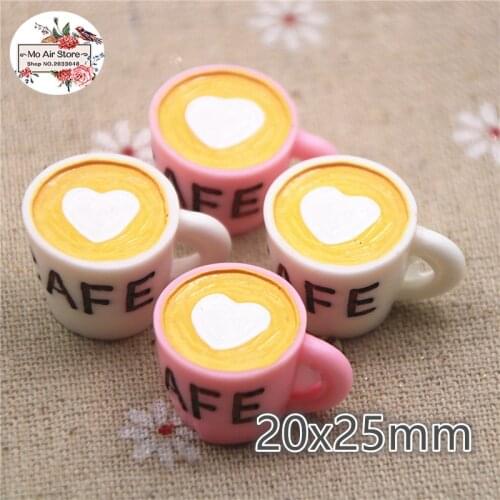5PCS 20x25mm Resin 3D white/pink Coffee Milk tea cup Art Supply Decoration Charm DIY craft