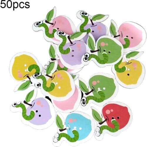 50Pcs Mixed Apple shape Wooden Buttons For Clothing Needlework Buttons DIY Painted Wood Fruit Shape childrens Sewing Buttons