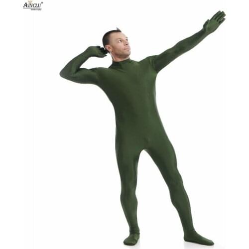 Ainclu Mens Spandex Nylon Zentai Dark Green Body Second Skin Tight Without Head Dancewear Costume Hallween Adults Bodysuit