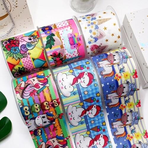 DIY Cartoon Unicorn Printed Grosgrain Ribbon For Craft Supplies Sewing Accessories 5 Yards. 30643