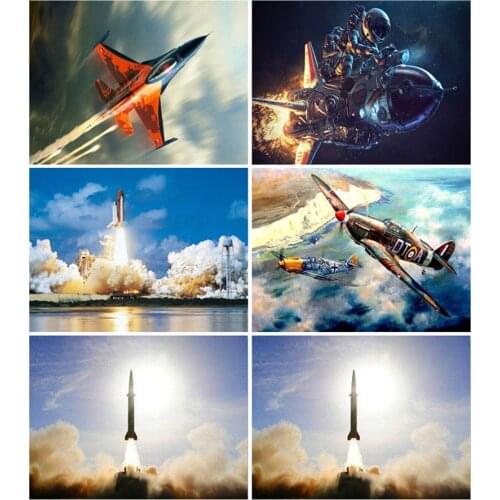Yumeart DIY Diamond Embroidery Space Rocket Diamond Painting by Number Cross Stitch Rhinestone Aviation Rocket Mosaic Wall Art