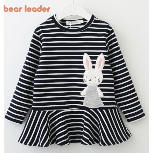 Bear Leader Girls Striped Dress 2021 New Spring Autumn Kids Girl Cartoon Bunny Dresses Long Sleeve Rabbit Suits Ruffles Clothing
