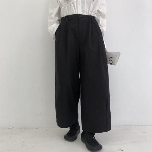 2021 large Summer Black Wide Leg Pants drawstring straight casual pants summer thin high waist long pants
