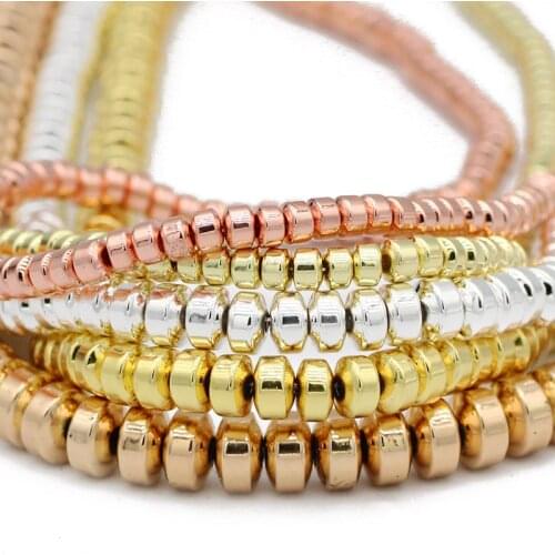 Natural Hematite Stone Flat Cylinder Spacers ​Rose Gold Silvers 4/6/8MM Loose Beads For DIY Jewelry Making Bracelet Findings