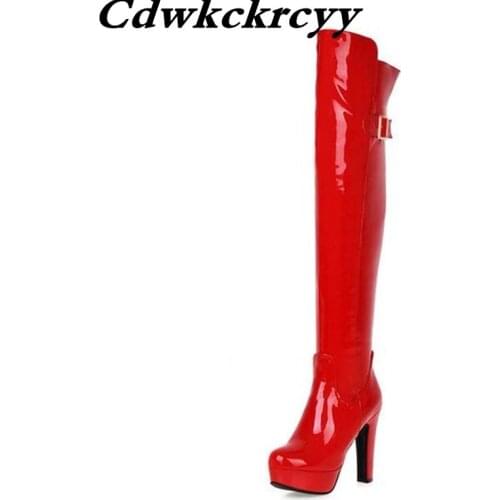 Black Patent leather Boots winter Europe and America Nightclub Steel tube dance sexy gules Super heel Over the knee Women Boots