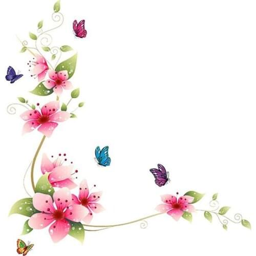 Flower Butterfly Wall Paper Decals Removable Wall Sticker Home decoration 64 cm*62cm