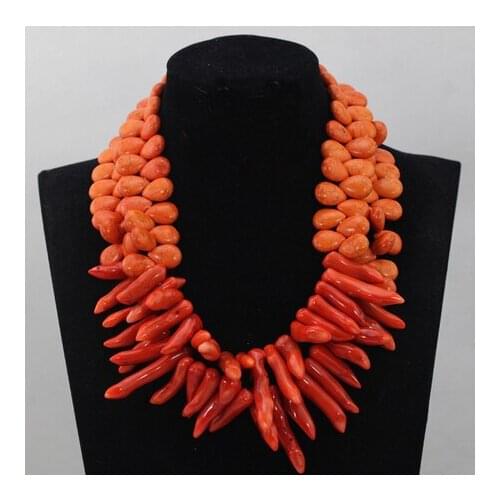 Fantastic Doulble Layers Teardrop Real Natural Red Coral Necklace African Jewelry for Female Bridal Wedding Gift