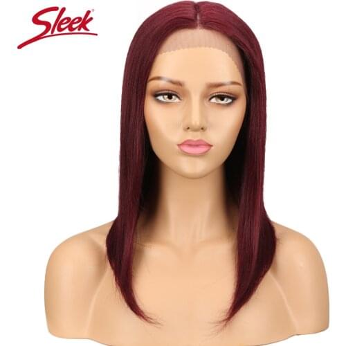Sleek Peruvian Straight Lace Part Front Wigs Natural Human Hair Ombre P4/27 Color Blonde 27# 99J Weave Short Bob Remy Hair Wigs