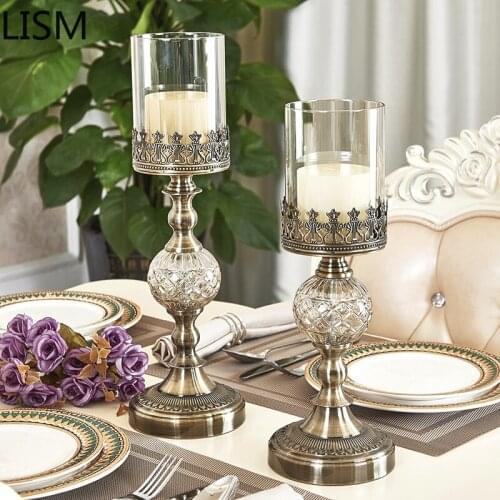 Metal Crystals Candlestick Glass Luxury Gold American Candle Holders Wedding Decoration Table Centerpieces Home Accent Decor