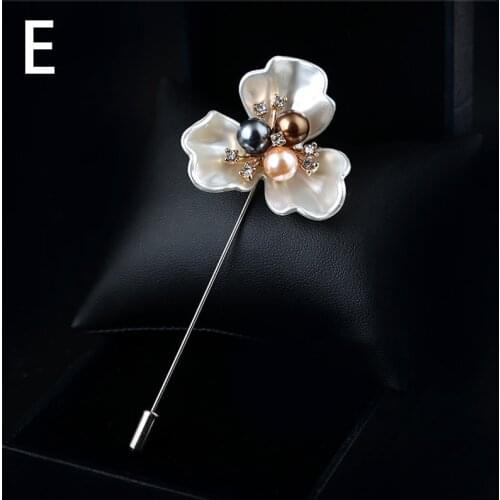 Fashion New Brooch Rose Flower Pearl Corsage Camellia Long Needle Pin For Women Shawl Shirt Collar Accessories