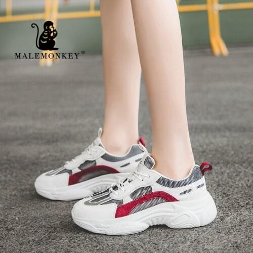 MALEMONKEY 012857 Ladies Fashion Lace up Woman Sneakers 2020 Spring Brand Breathable Casual Shoes Woman Platform Sneakers Brown