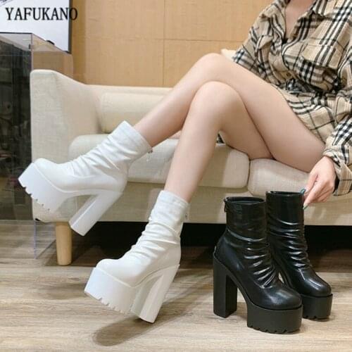 Fashion 14CM Women Boots 2020 Sexy Platfrom Boot Autumn Winter Super Beauty Boots Thick Heel Waterproof High Short Boots Women