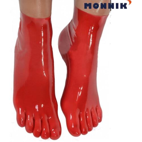 MONNIK latexsexy lingerie Sexy Red Latex Rubber Toe Socks Unisex Hosiery Socks