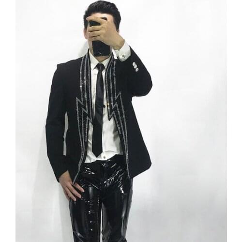 2020 new men suit dress Fashion personality Coats men Slim temperament chain jacket nightclub bar stage costume Outerwear