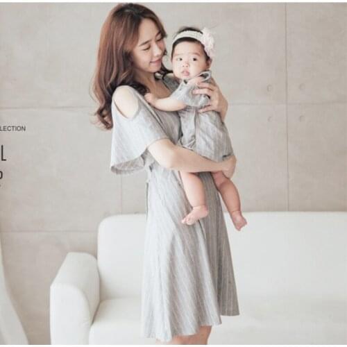 Maternity wear spring and summer new strapless pregnant women dresses out striped parent-child wear nursing clothes short-sleeve