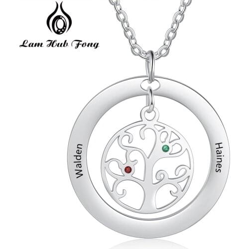 Personalized Name Necklace Custom Birthstone Necklace Tree of Life Necklace Stainless Steel Jewelry Family Gift (Lam Hub Fong)