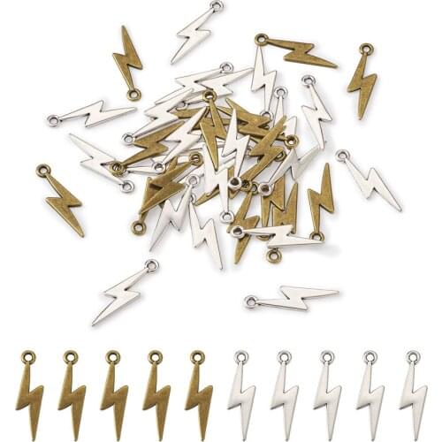 100pcs Tibetan Style Alloy Pendants Lightning Flash Charms for DIY Handmade Bracelet Necklace Earrings Jewelry Making Findings