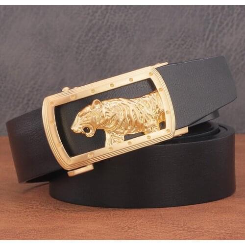 High Quality Automatic Buckle designer tiger belts men luxury leather fashion 3.5cm Wide genuine male Casual cintos masculinos