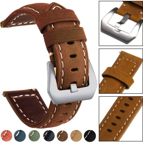 20/22/42/46mm Genuine Leather Watch Band For Smart Watch Sport Watch Strap Replacement Bracelet With Stainless Steel Buckle