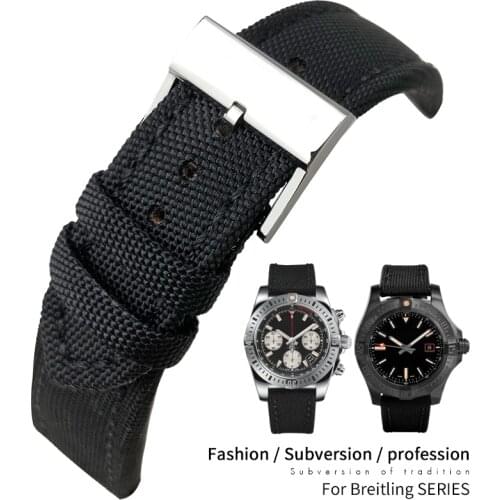 22mm Top Quality Nylon Canvas Fabric Watch Strap Fit for Breitling Avenger Navitimer Leather Watchband Steel Needle Buckle Tools