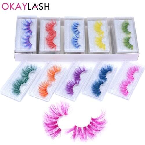 OKAYLASH Super Long Red White Dramatic Long 8D Colored Eyelashes Hot Pink Purple Colorful Fluffy Mega Big False Lashes for Party
