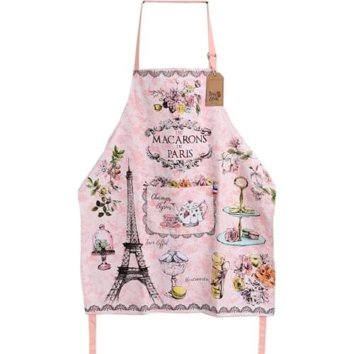 Pink Sweet LES MACARONS DE PARIS Adult Kitchen Apron Woman Flowers Print Avental Tablier Cuisine Pinafore Apron