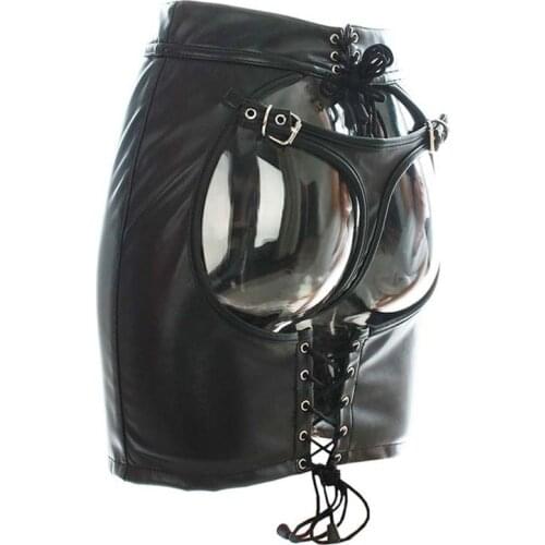 Sexy Womens Faux Leather Thong Back Backless Mini Skirt Stretch to Fit Soft Open Butt with Panties Fetish Cosplay Costume