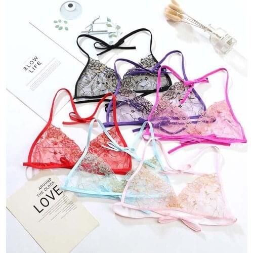 Sexy Embroidered Flower Ultra-thin Transparent Bra Women Straps Hollow Open Back Sexy Lingerie Underwear