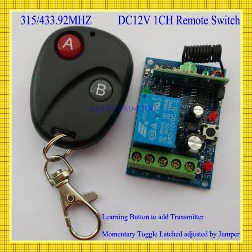 Access Door Control System 12V DC 1CH Remote Switch Receiver Transmitter 433.92/315MHZ Learning code Latched A ON B OFF LED