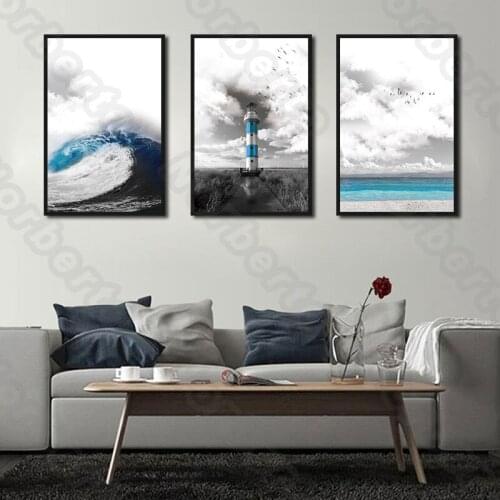 Modern Abstract Canvas Painting Wall Art Natural Landscape Cloud Sea Waves Road Geese for Living Room Restaurant Decoration