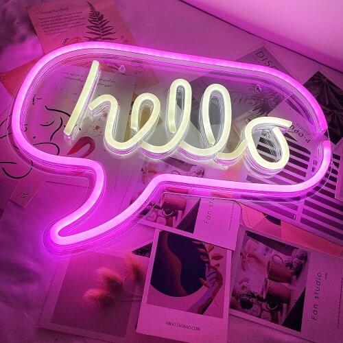 Led Neon Light Rainbow Hello Neon Sign Lamp Wall Art Decor For Game Room Bedroom Home Party Holiday Decoration Xmas Gift