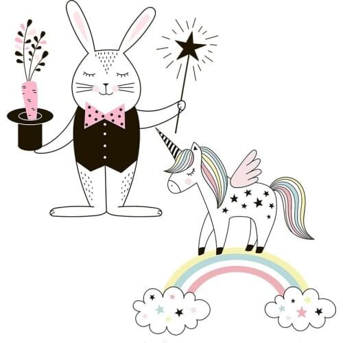 Three Ratels CX11 Magic rabbit and rainbow Unicorn lucky animal sticker to bring good luck kids bedroom decoration decals
