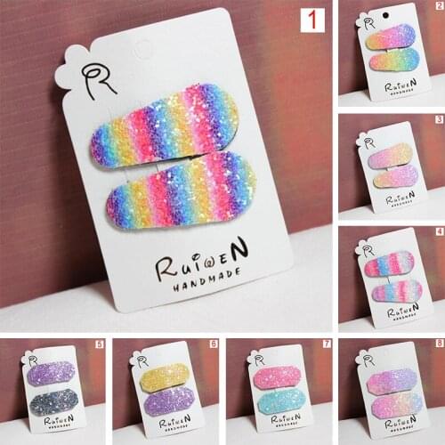 2pcs Kid Glitter Hair Clip Women Rainbow BB Hair Barrette Girl Cute Sequin Clip
