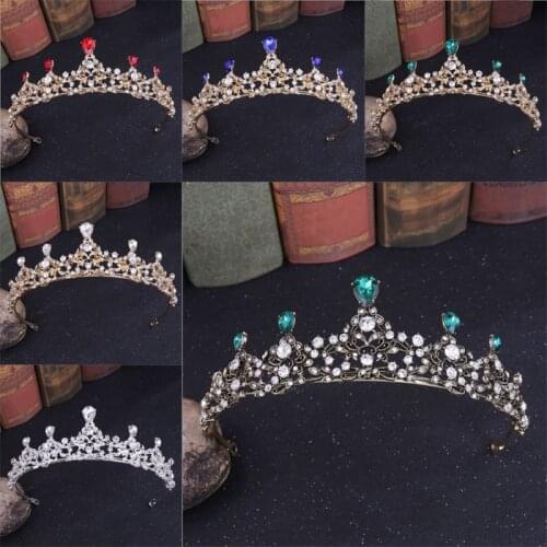 Green Blue Red Crystal Bridal Black Tiara Crown Bride Headbands headpiece Women Prom Wedding festival Hair Jewelry Accessories