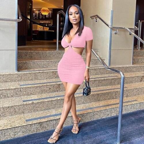 Women Clothing Summer Solid Sexy Backless Elegant Hollow Sexy Dress Party Dresses Club Outfits Streetwear Y2k Wholesale Items