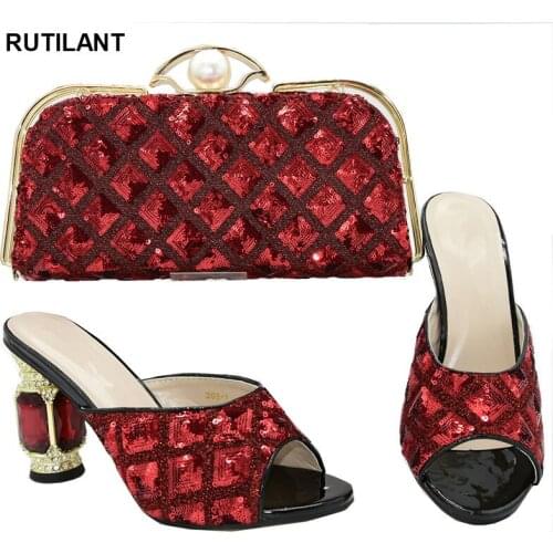Ladies Italian Shoes and Bag Set Decorated with Rhinestone Nigerian Shoes and Matching Bags Summer High Heeled Shoes for Women